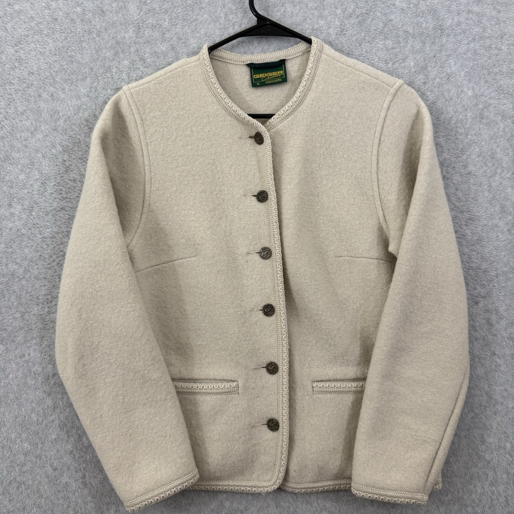 Geiger Wool Cardigan Jacket Size 34 Cream Austria Boiled Wool Vintage Alpine